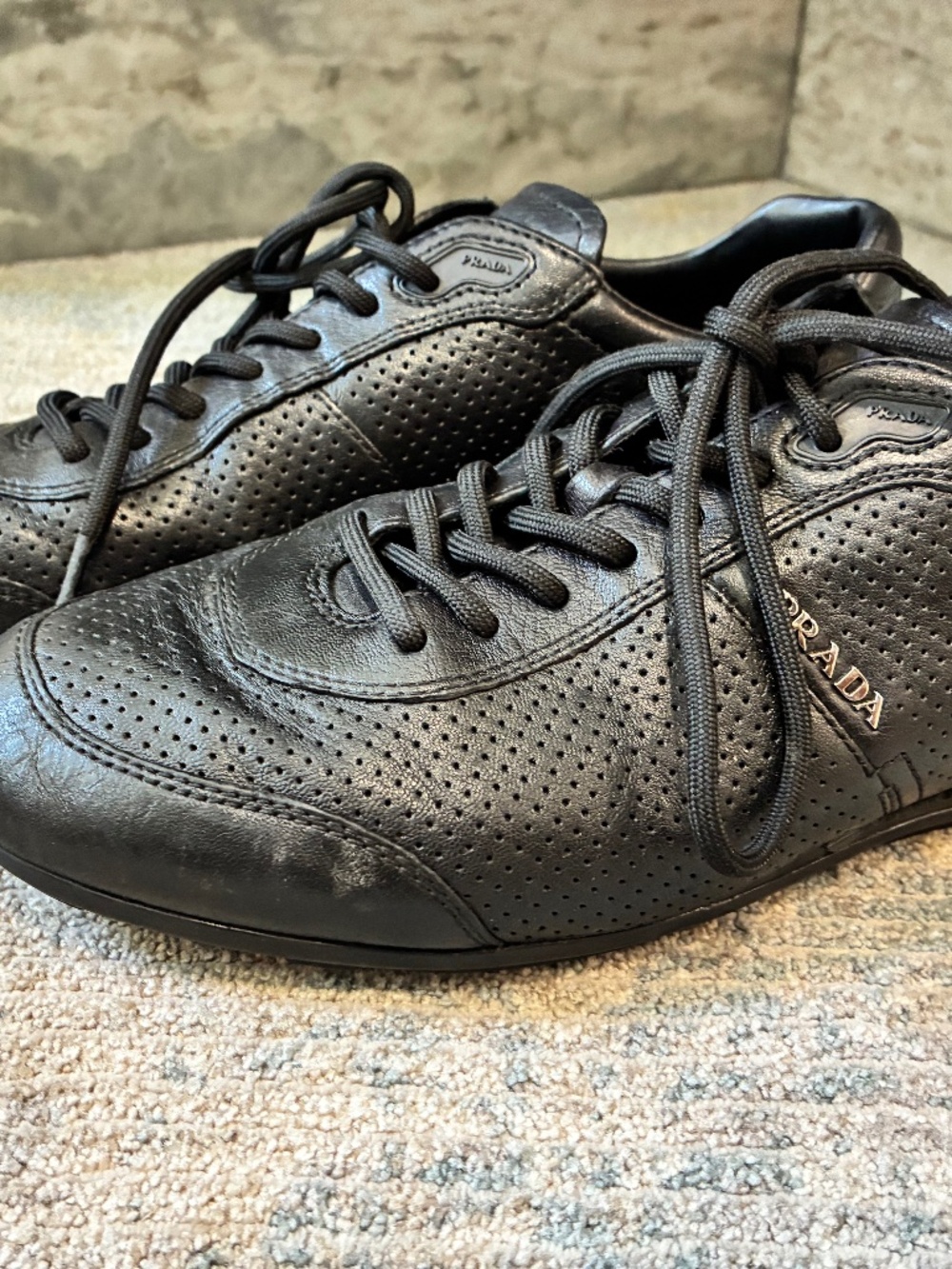Prada Nappa Aviator Black Leather Sneakers 4E2214 w/ Box